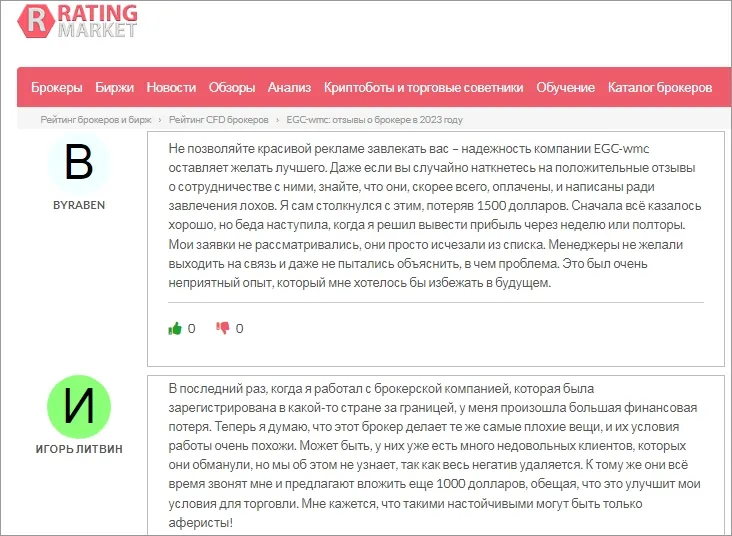 Egc Wmc Отзывы клиентов о брокере