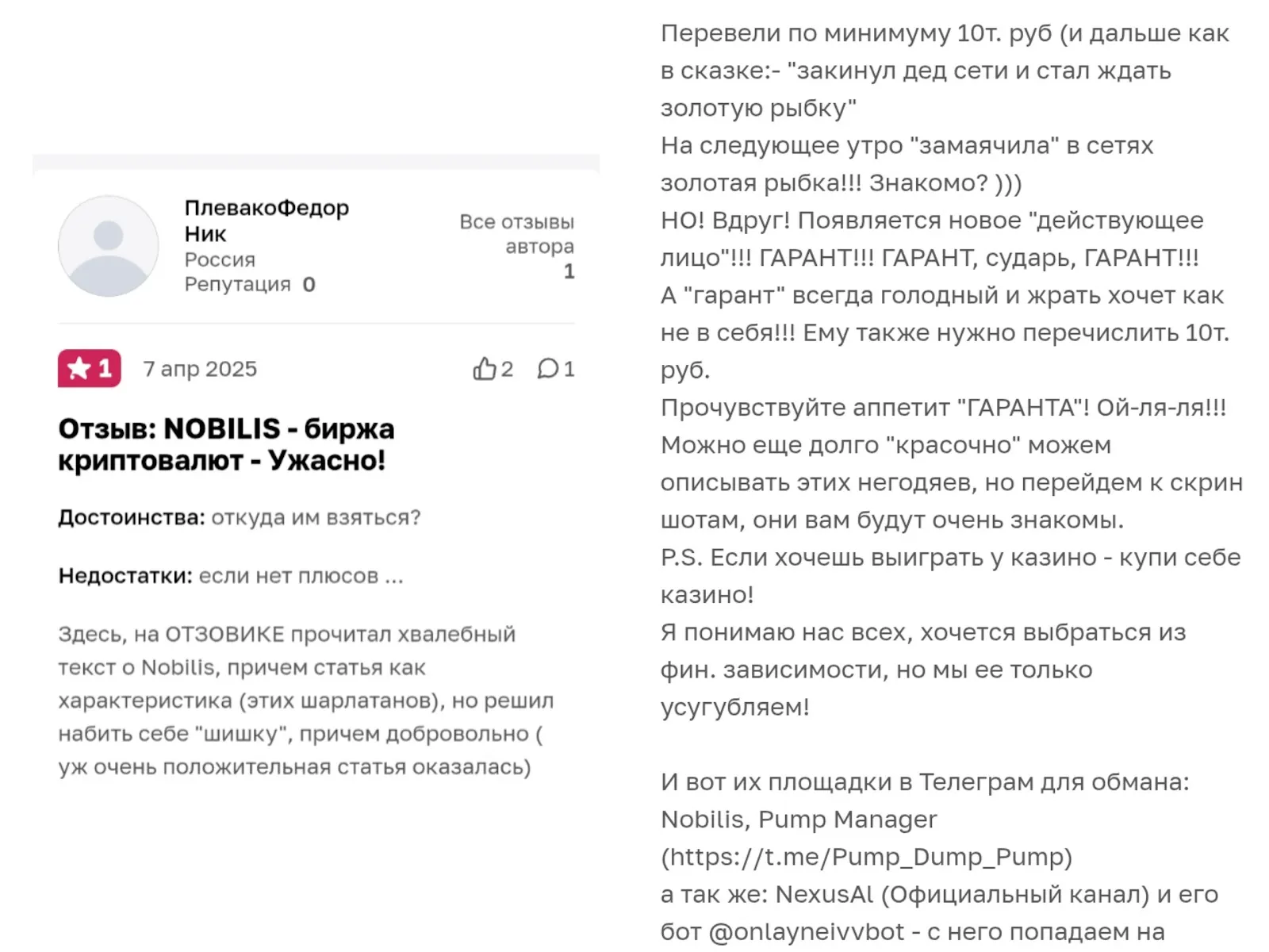 отзывы телеграмм канала nobilis